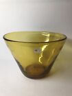 Blenko Bowl Centerpiece Compote Handmade Blown Gold Amber Rare Taper Asymmetric