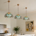 16 Inch Vintage Glass Lamp  Green Floral Tiffany Pendant Light  1 Lamp Head  New