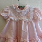 Vtg Girls Pink White Polka Dot Lace Ruffle A-line Knee Dress 9m Puff Sleeve