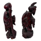 Vintage Chinese Hand Carved Figurines Brown Wood Oriental Decor Statues Lot Of 2