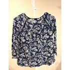 Floral Knit Crochet Lace Boho Vintage Y2k Peasant Blouse White Navy Lucky Brand