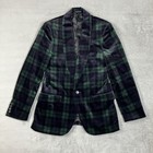 J crew Velvet Dinner Jacket Men 36s Green Blue Plaid Shawl Collar Tuxedo Blazer