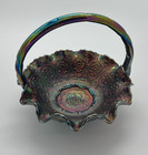 Vintage Fenton Persian Medallion Amethyst Carnival Glass Ruffled Basket 7  Cs
