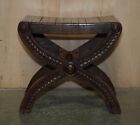 Vintage English Oak Jacobean Style Hand Carved Stool Part Of A Large Suite