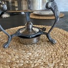 Vtg English Silver Plated Chafing Dish With Lid   Pyrex Dish Burner And Stand