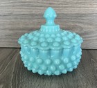 Vintage Fenton Turquoise Blue Pastel Hobnail Milk Glass 1950   s Powder Jar Rare