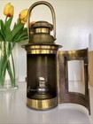 Vintage Brass Maritime Nautical Binnacle Ship Lantern Oil Lamp Curved Glass Door