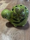 Vintage Ceramic Kitschy Green Turtle Planter W  Holes On Top  5 5  X 3 25   4  T
