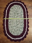 Handmade Crochet Rag Rug Oval Burgundy Cream 40x26 Upcycled Farmhouse Decor