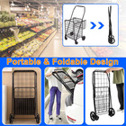 Folding Shopping Cart  Utility Trolley W removable Basket  Swivel Wheels  Black