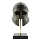 Large Ancient Greek Corinthian Helmet - Handmade Bronze Sculpture On Marble Base