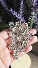 Extra Large Floral Brooch Silver Tone Crystal Rhinestone Flower Pin