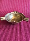 Vintage Heavy Brass Ashtray Etched Floral Rim 3 Cigar Rests Dotted Base Stamp
