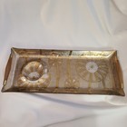 Vintage Georges Briard Floral Gold Leaf Glass Serving Tray W wood Handles Mcm