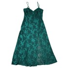 Vtg 90s Victoria Secret Satin Slit Dress Size Large Green Sheer Floral Printed 
