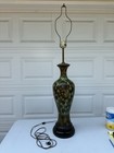 Vintage Monumental Mid Century Modern Table Lamp Ceramic Drip Glaze Green Nice