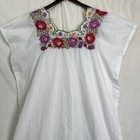 Mexican Hand Embroidered Huipil Shirt Dress One Size Lightweight Semi Sheer Cute