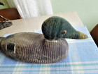 Nice Vintage Primitive Carved Old Paint Wooden Duck Decoy Glass Eyes  free Ship 