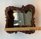 Vintage French Country Carved Wood Mirror Curio Wall Shelf Baroque Style