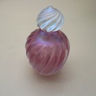 Vintage Iridescent Pink Swirl Art Glass Perfume Bottle W  Frosted Stopper 6 In