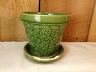Vintage Shawnee Usa Pottery 4  Green Pot Planter With Attached Saucer   Damage
