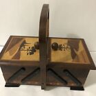 Vintage 2 Tier Accordion Wooden Sewing Box   Accessories Made In Brazil Bea