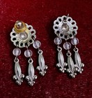 Vintage Silver Tone Floral Fleur De Lys Chandelier Earrings
