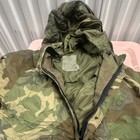 Vintage Men s Green brown Camo Military Hooded Zip Jacket Stand-up Collar Long L