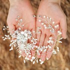Wedding Headpiece For Bride Flower Pearl Rhinestone Hair Comb Accessories