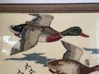 Vintage 1985 Framed Mallard Duck Cross Stitch Two Ducks Flying Hunting 15    X 12   