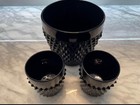 Vintage 3 Piece Indiana Tiara Black Glass Diamond Point Ice Bucket   8oz Glasses