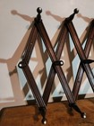 10 Peg Antique Porcelain Tip Accordian Expandable Wood Hanger Rack Coats Mugs
