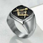 Mens Stainless Steel Gold Freemason Masonic Lodge Ring Silver Size 7-15 Gift