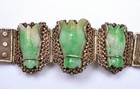 1930 s  Chinese Filigree Silver Jade Jadeite Plaque Carved Bracelet Marked