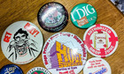 Vintage Lot Of 13 Advertising Pin Back Buttons Badges Budweiser Cigarettes Aarp 