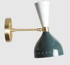 1950 s Mid Century Brass Italian Diabolo Wall Sconce Light -fixture 2 Bulb Pair 