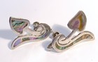 Vintage Taxco Mexico Modernist Sterling Silver Abalone Inlay Earrings Signed