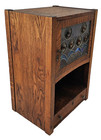 Antique 1910s Tiger Oak Arts   Crafts   Mission Nightstand W  Leaded Glass Door