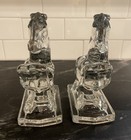 Vintage L e  Smith Clear Glass Rearing Horse Bookends 1940 s Pair