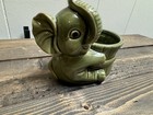 Vintage Glazed Ceramic Planter Pot 3x4    Baby Elephant Green 