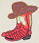 Vintage Beaded Embroidery Hoop Wall Hanging 80s Pink Cowboy Boots Hat 12 Inch