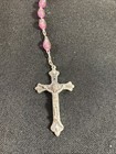 Vintage Catholic Rosary Beaded Religious Christianity Pink Beads Crucifix-italy