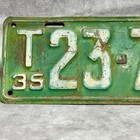 Vintage Minnesota License Plate 1935 T23-777 Green Original Paint Patina Auto