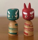 Japanese Kokeshi Setsubun Oni Okame Reversible Double Face Vintage Sosaku 9cm