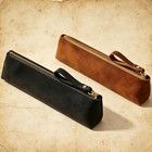 2-pack Leather Pencil Pouch Zipper Pen Case Stationery Box Makeup Bag