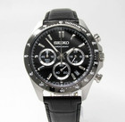 Seiko Spirit Sbtr021 Black Chronograph Quartz Leather Band Men Watch New In Box