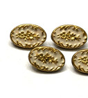 Beautiful Vintage Set Of 5 Floral Cream   Gold Oval Enamel Button - 7 16   k2 