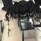 Vintage Antique Victorian Edwardian Parasol Black Crochet Fringe Shattered As Is