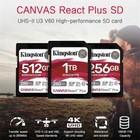 Kingston Canvas React Plus 128gb 256gb 512gb 1tb Uhs-ii V60 U3 Sd Memory Card