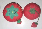 Vtg 2 Tomato Pin Cushions W  Strawberry   Sewing Pins 3    2 5  Diameter